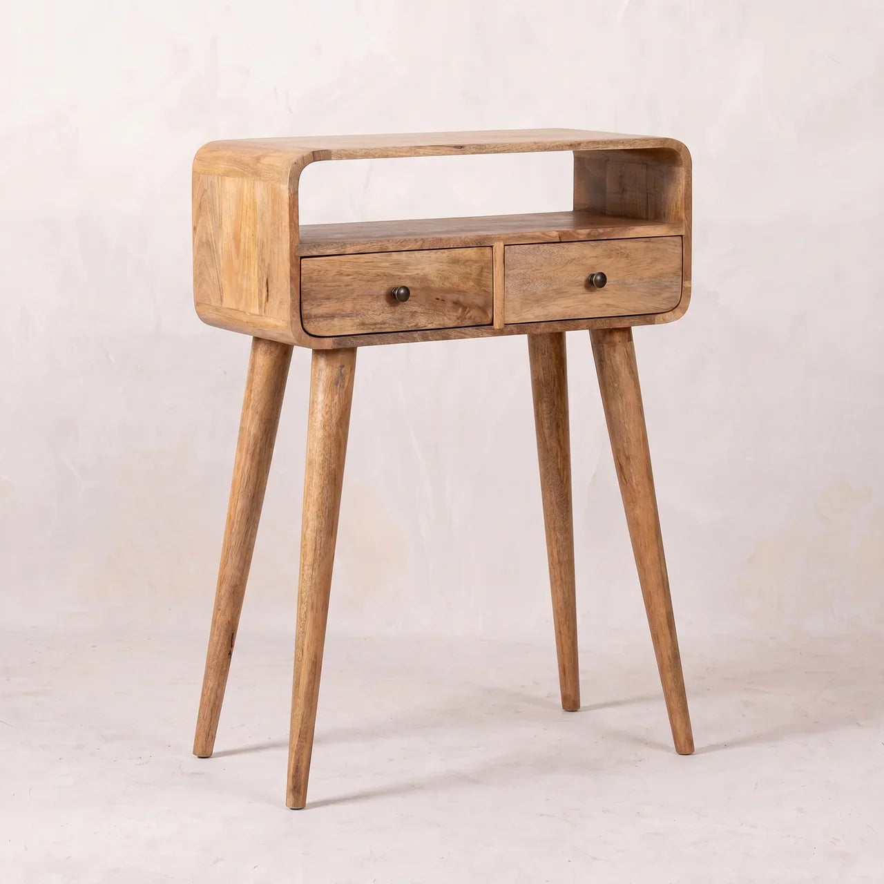 Mini Curved Oak-ish Console Table