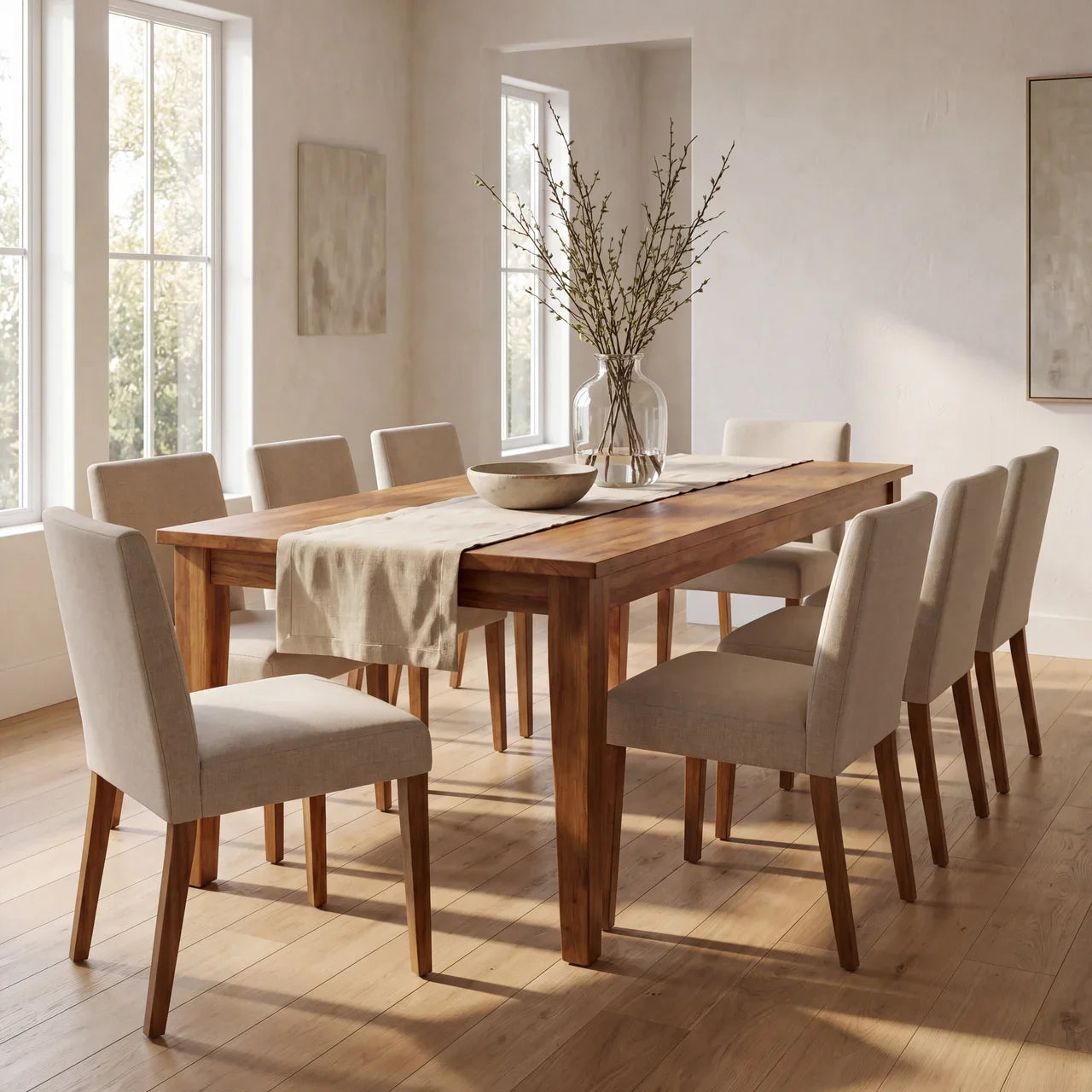 Classic Golden Teak Solid Wood Dining Table