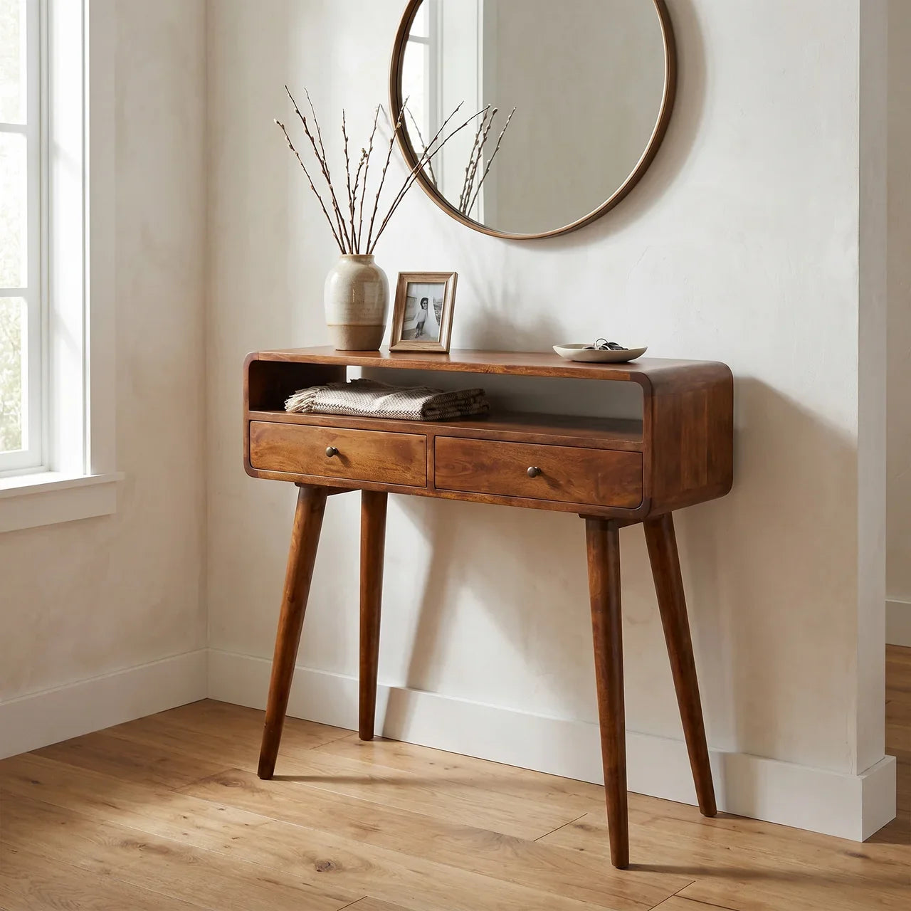 Curved Chestnut Console Table