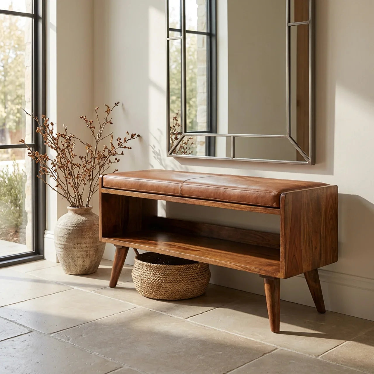 Chestnut Bench with Brown Leather Seatpad
