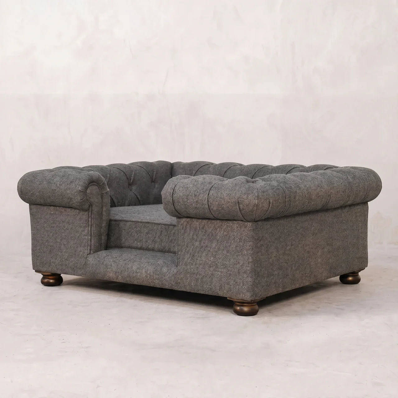Battleship Tweed Button Pet Bed