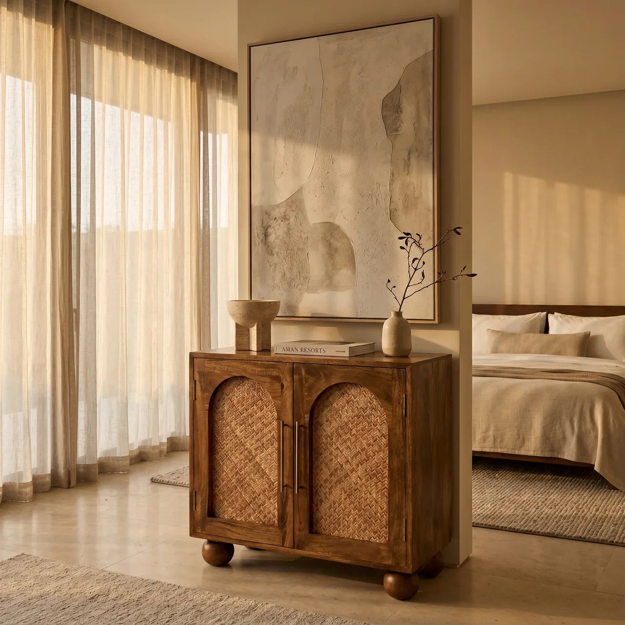 Arched Rattan Two-Door Sideboard