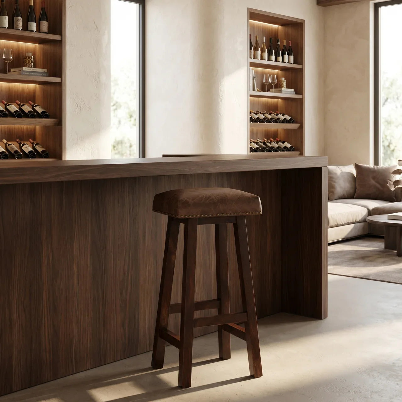 Buffalo Brass Leather Bar Stool