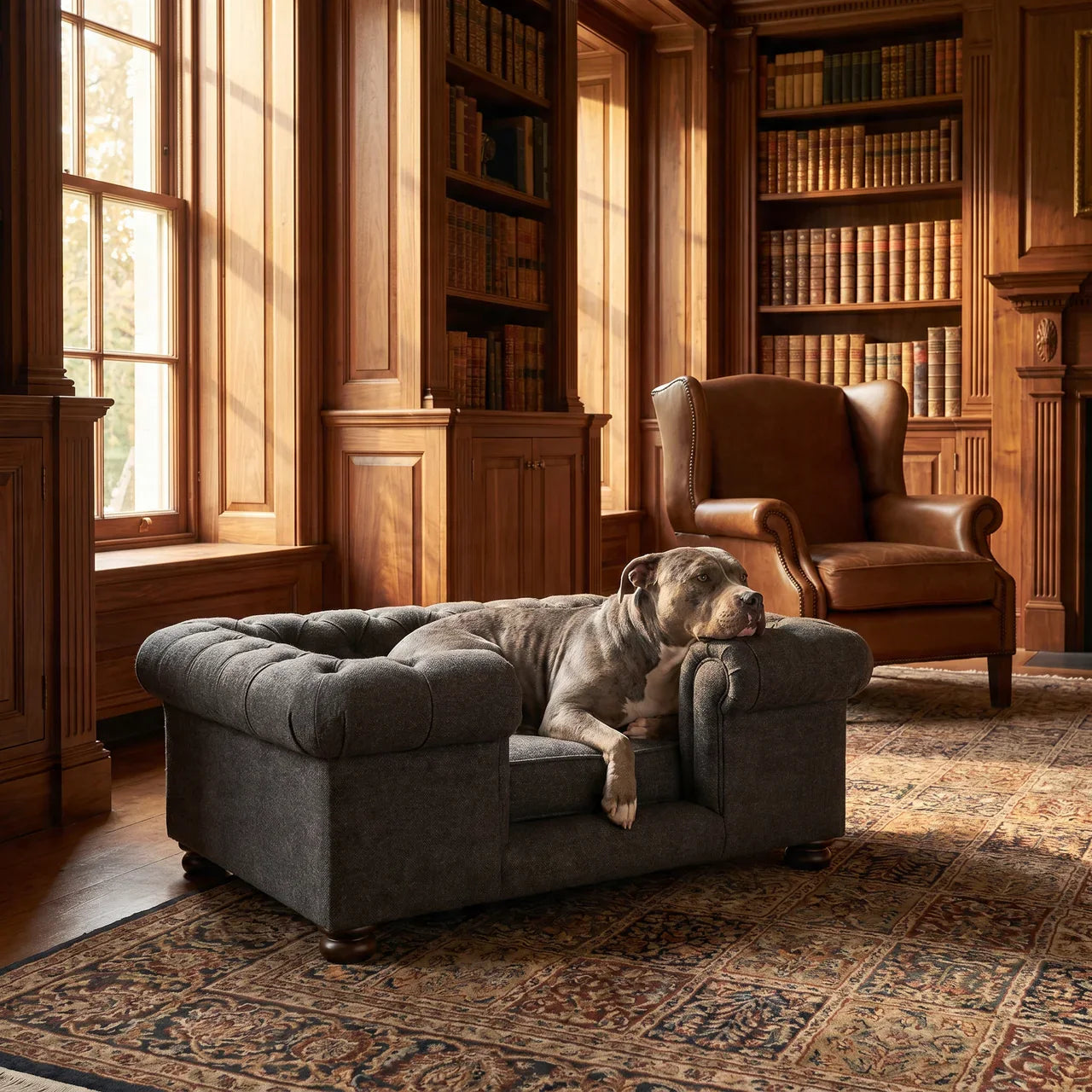 Battleship Tweed Button Pet Bed