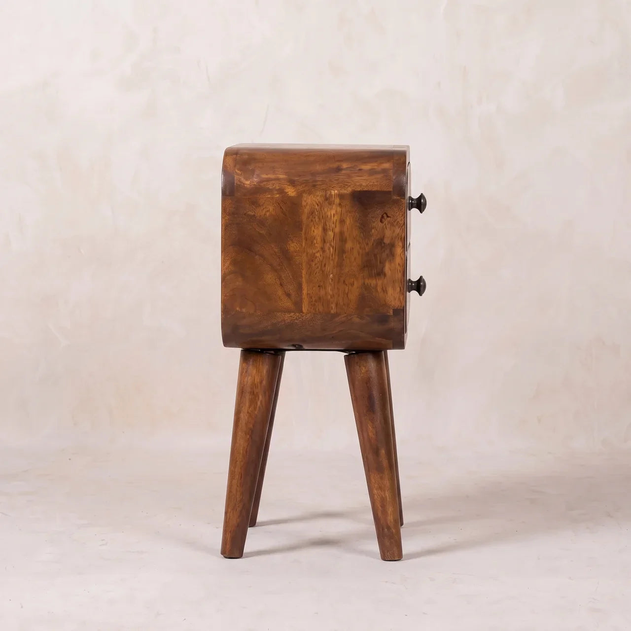Extra Mini Curved Chestnut Mango Wood Bedside Table
