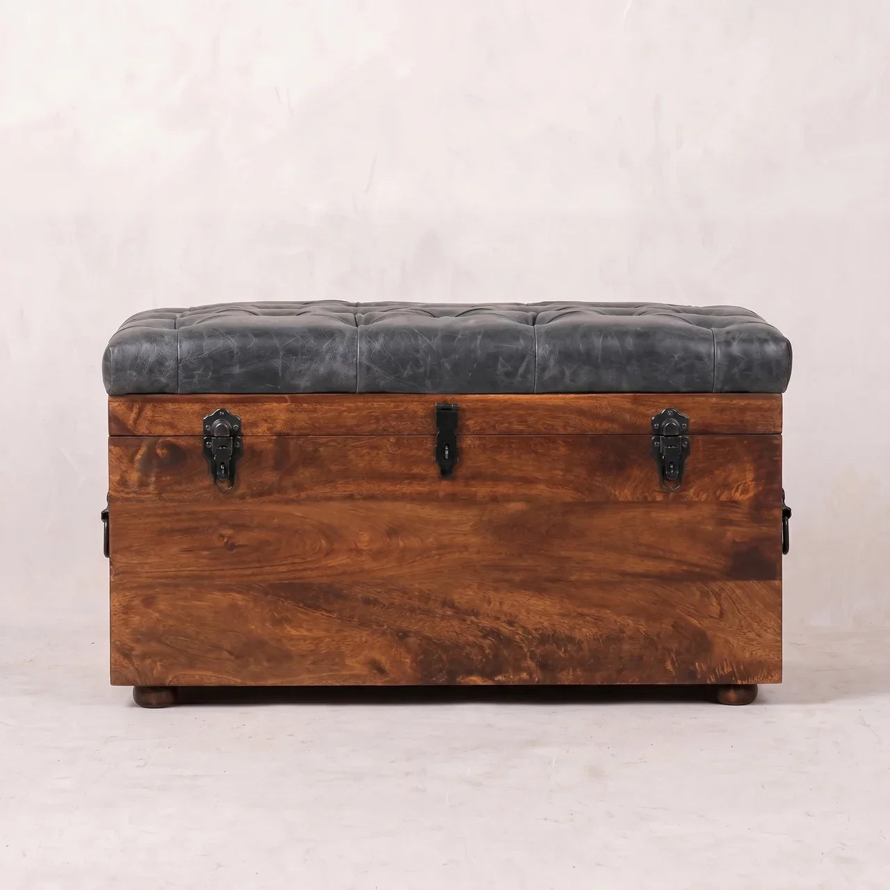 Black Buffalo hide leather Storage Trunk