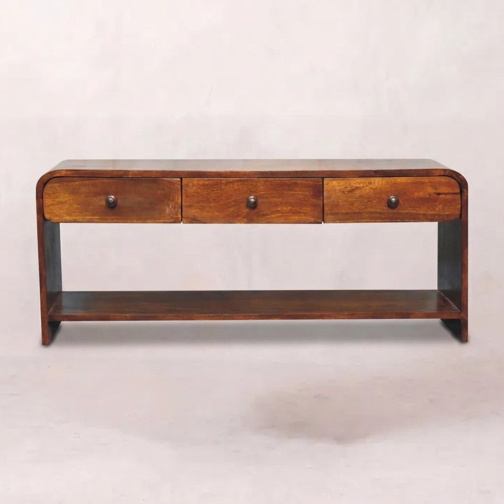Solid Wood Chestnut Slim 3 Draw Media Unit