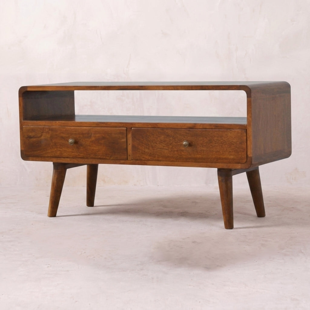 Curved Chestnut Media Unit