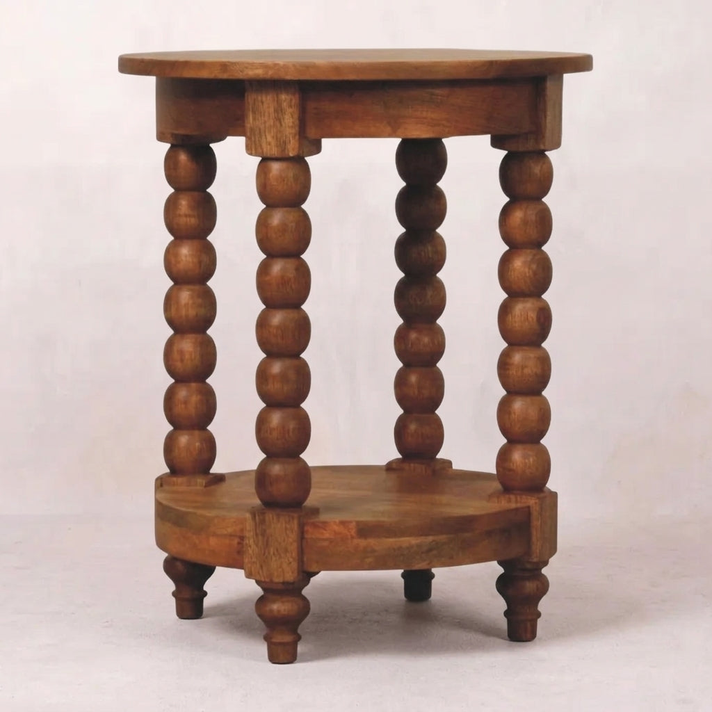 Solid Wood Golden Teak Round Side Table