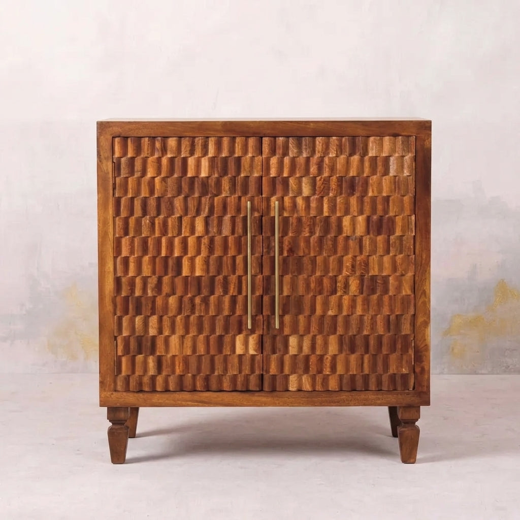 Solid Wood Chestnut Carved Cabinet
