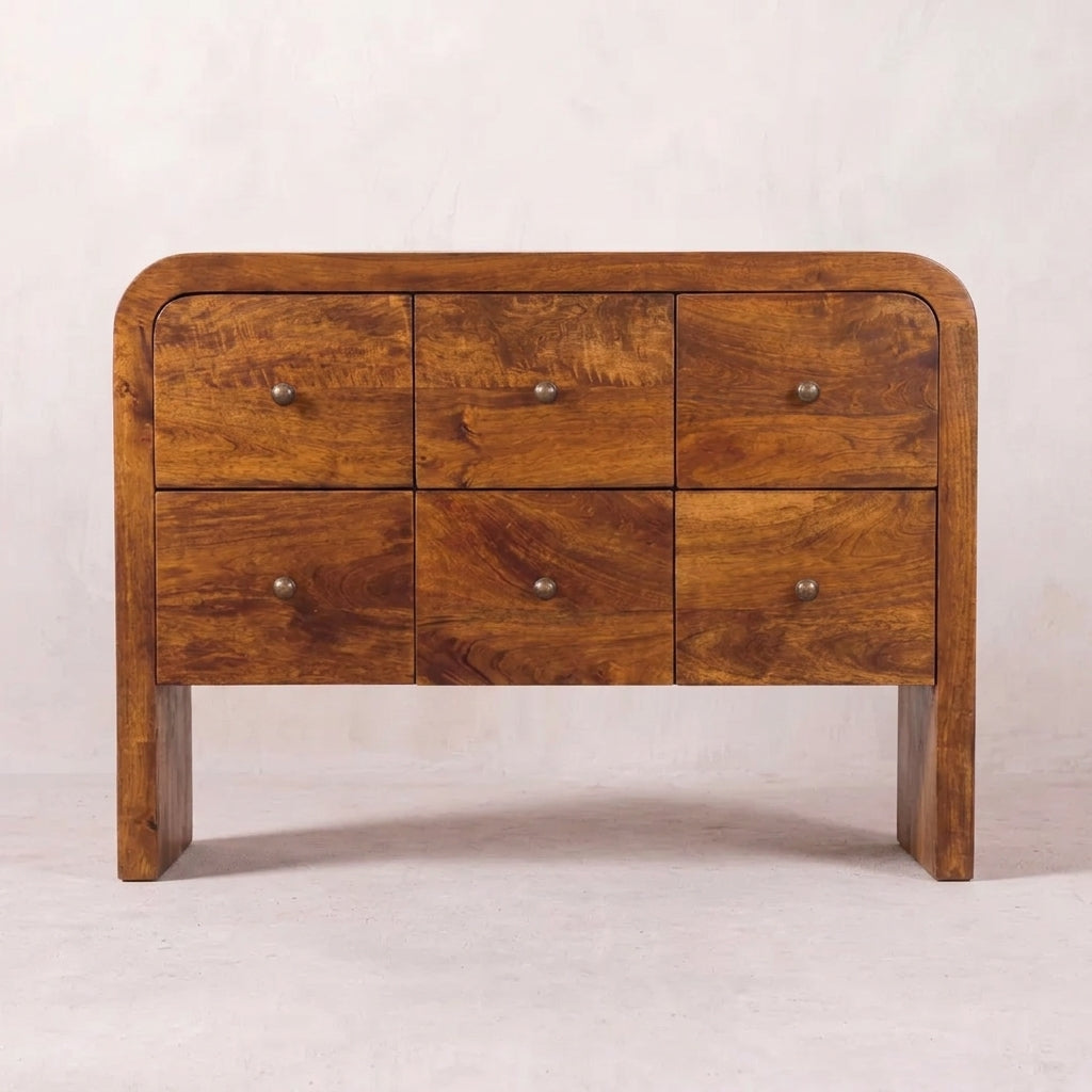 Solid Wood 6 Drawer Chest in Chestnut Finish