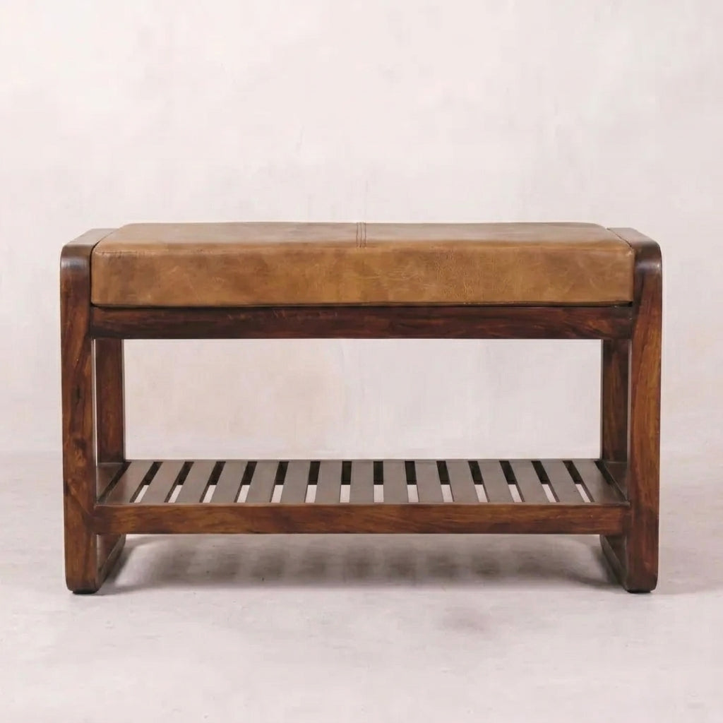 Chestnut Solid Wood Small Buffalo Slatted Hallway Bench