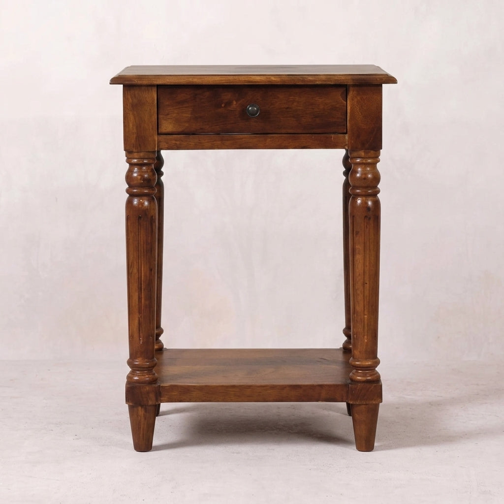 Turned Legs Chestnut 1 Drawer Side Table