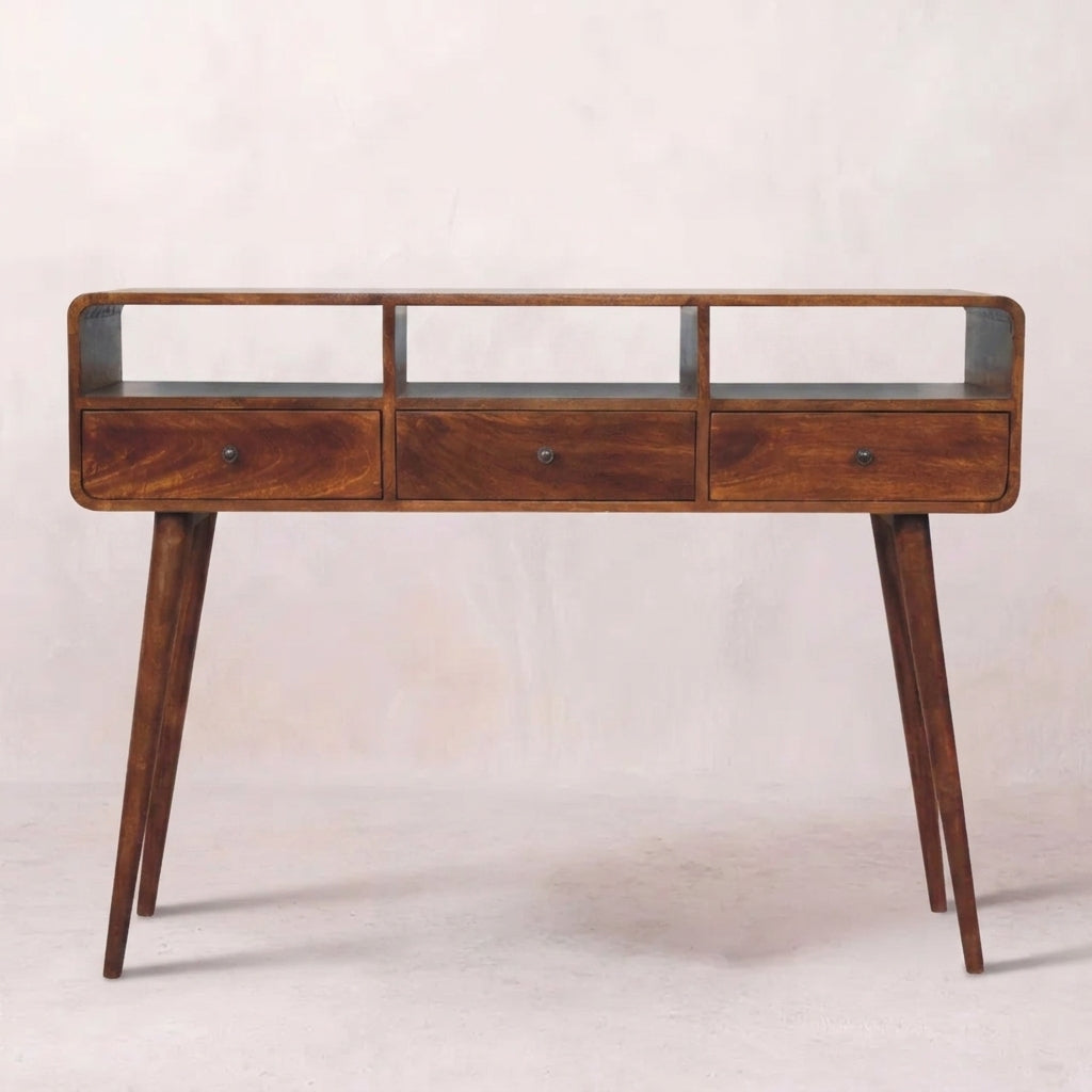 Triple Curved Chestnut Console Table