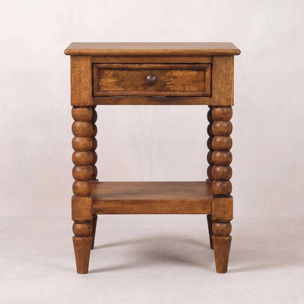 Solid Wood Amber Oak Nightstand Table
