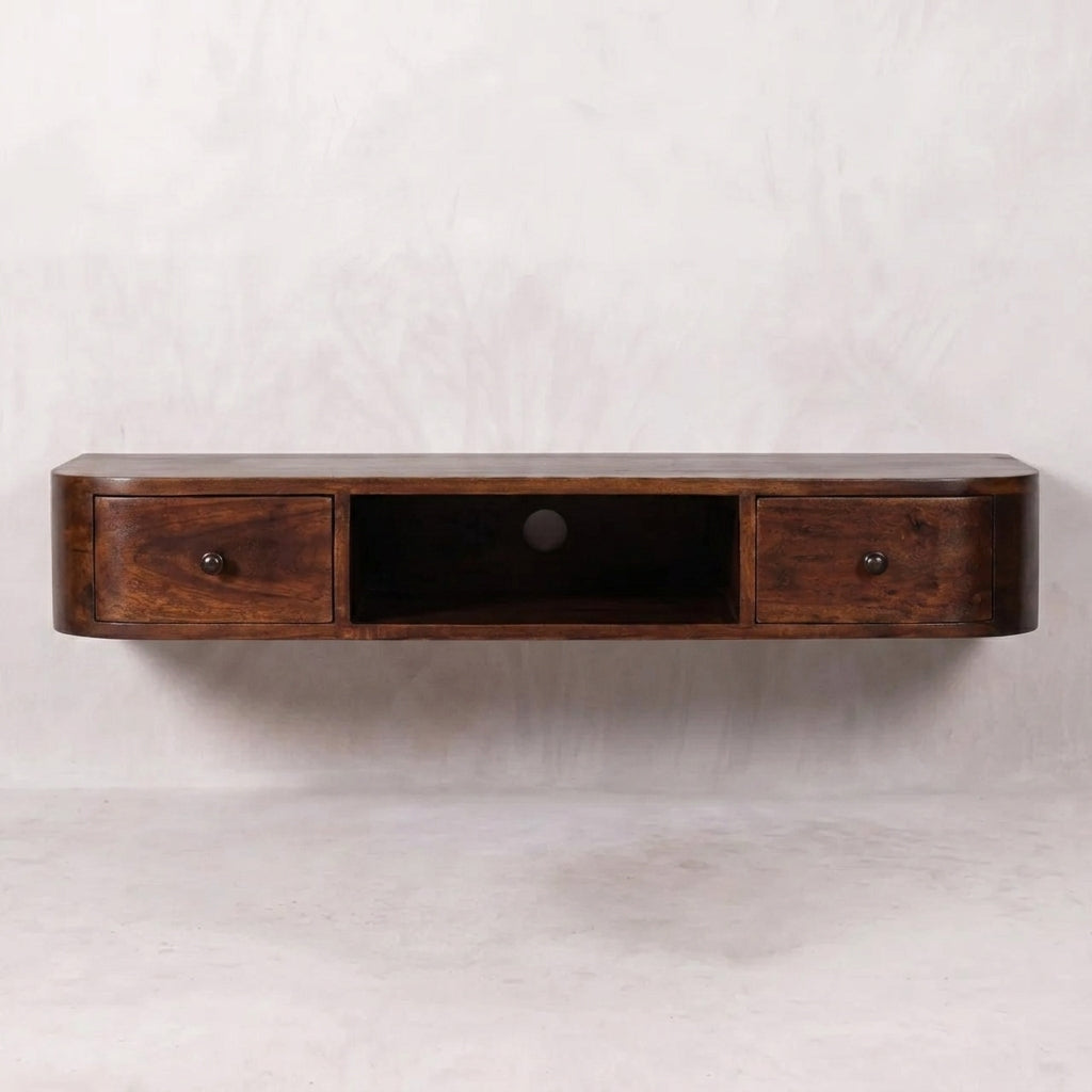 Chestnut Solid Wood 2 Drawer Wall Mounted Console