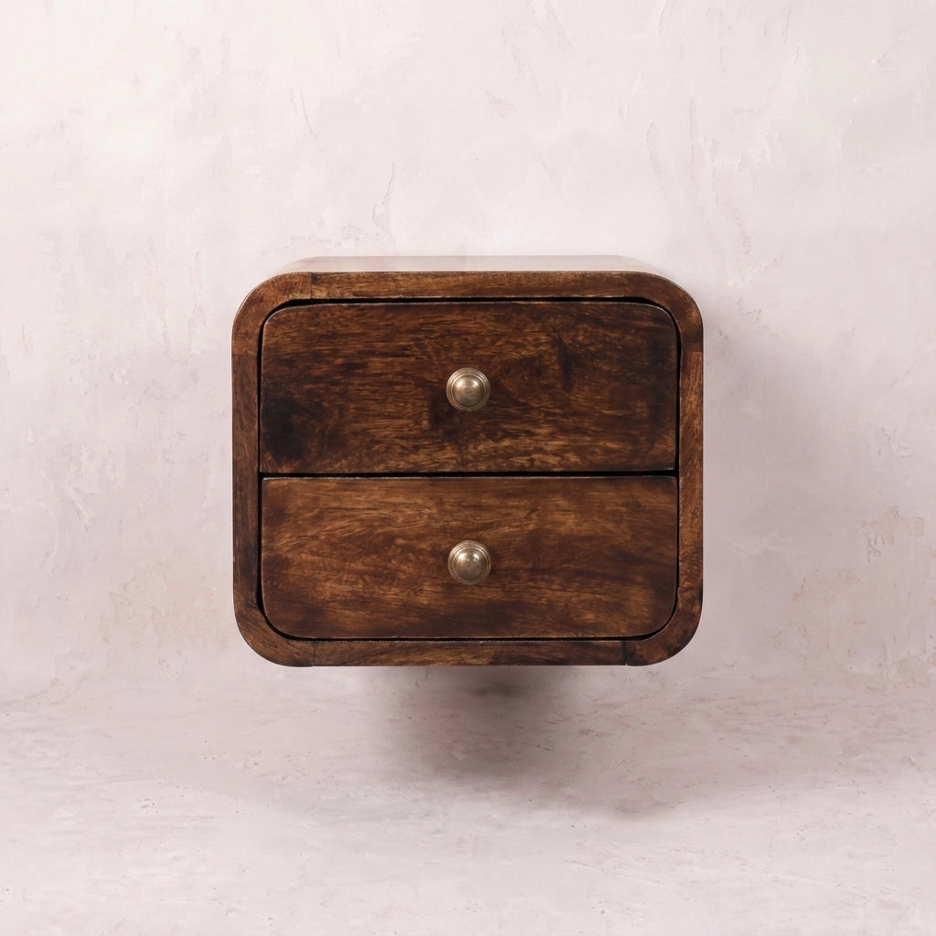 Mini Curved California Walnut Wall Mounted Bedside