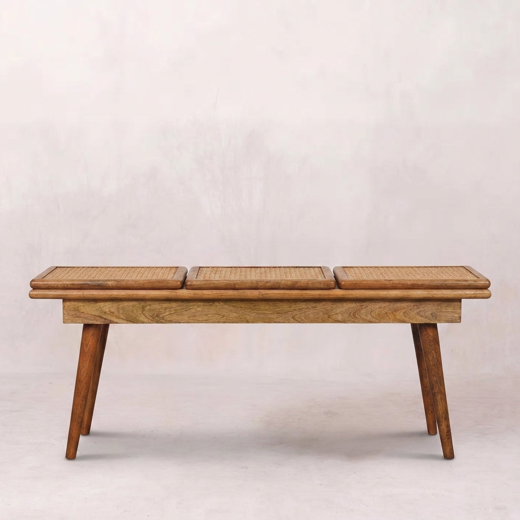 Larissa Triple Accent Oak-ish Cane Bench