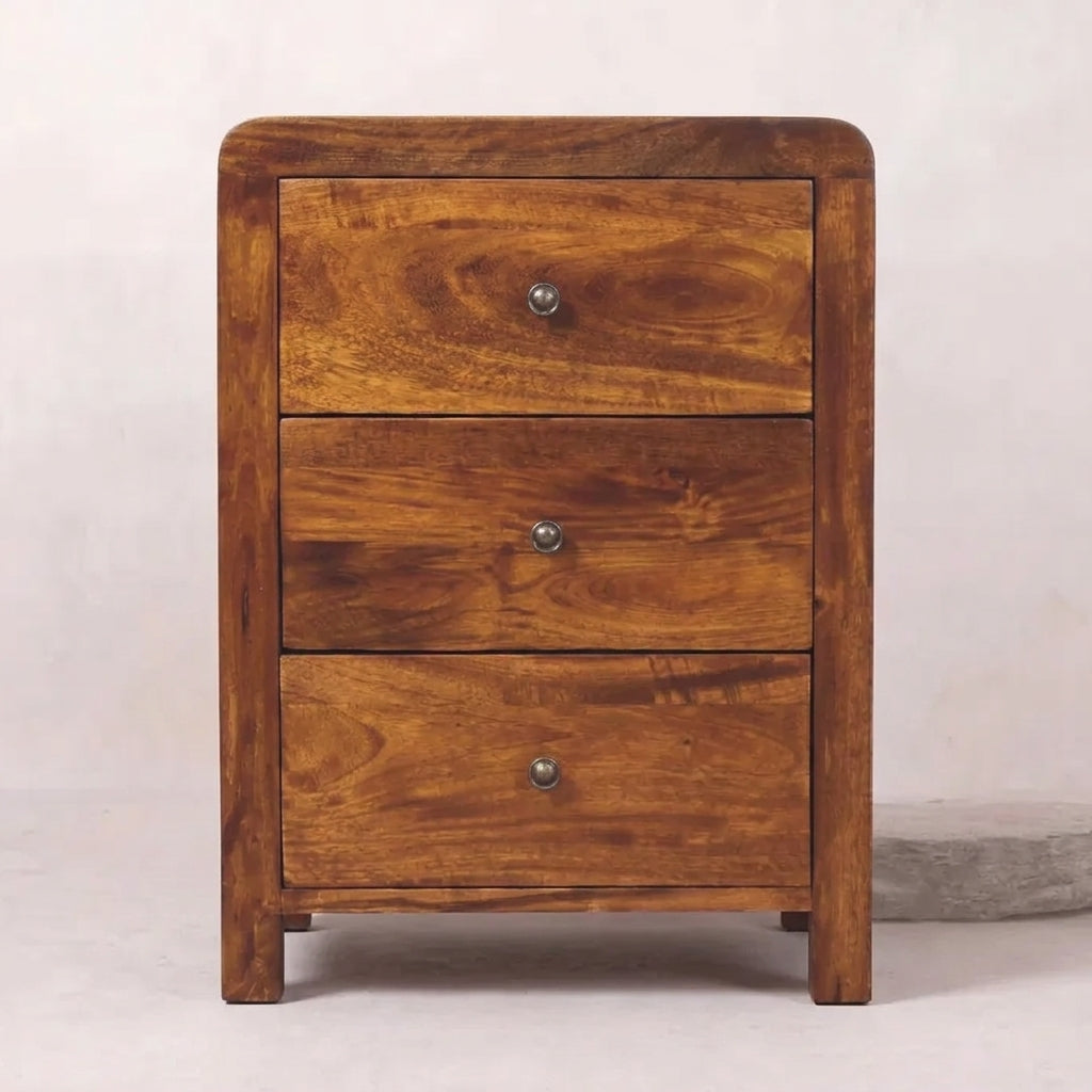 Chestnut Solid Wood Rounded 3 Draw Nightstand