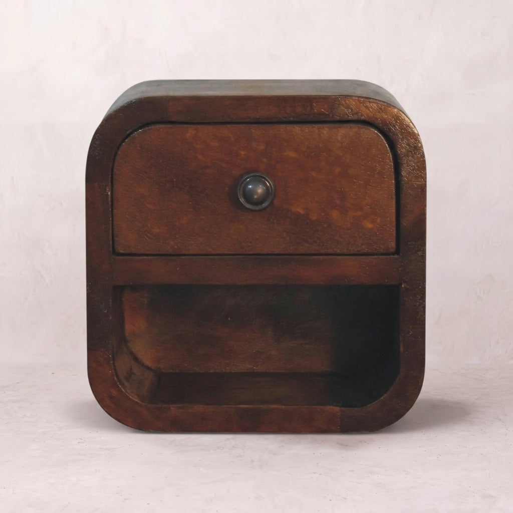 Extra Mini Curved Chestnut Bedside with Open Slot