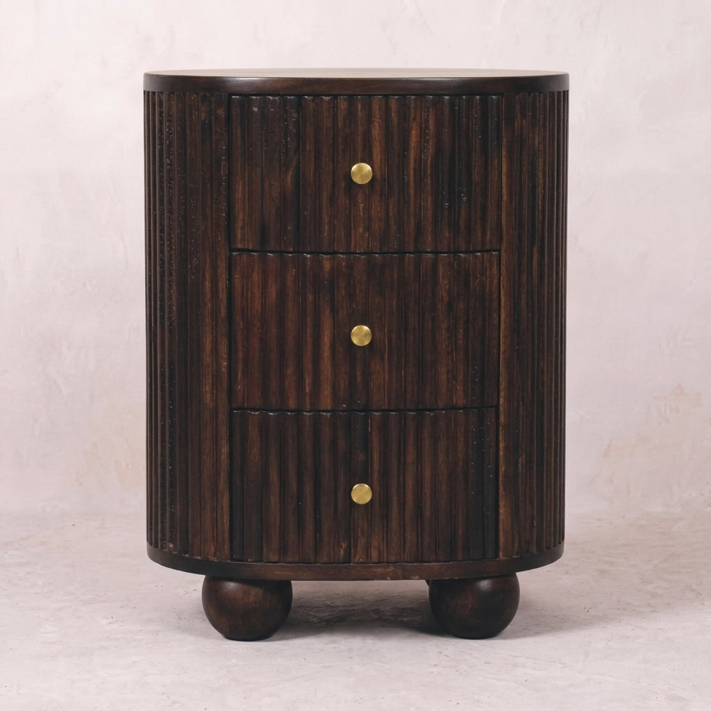 Curved Fluted 3-Drawer Bedside