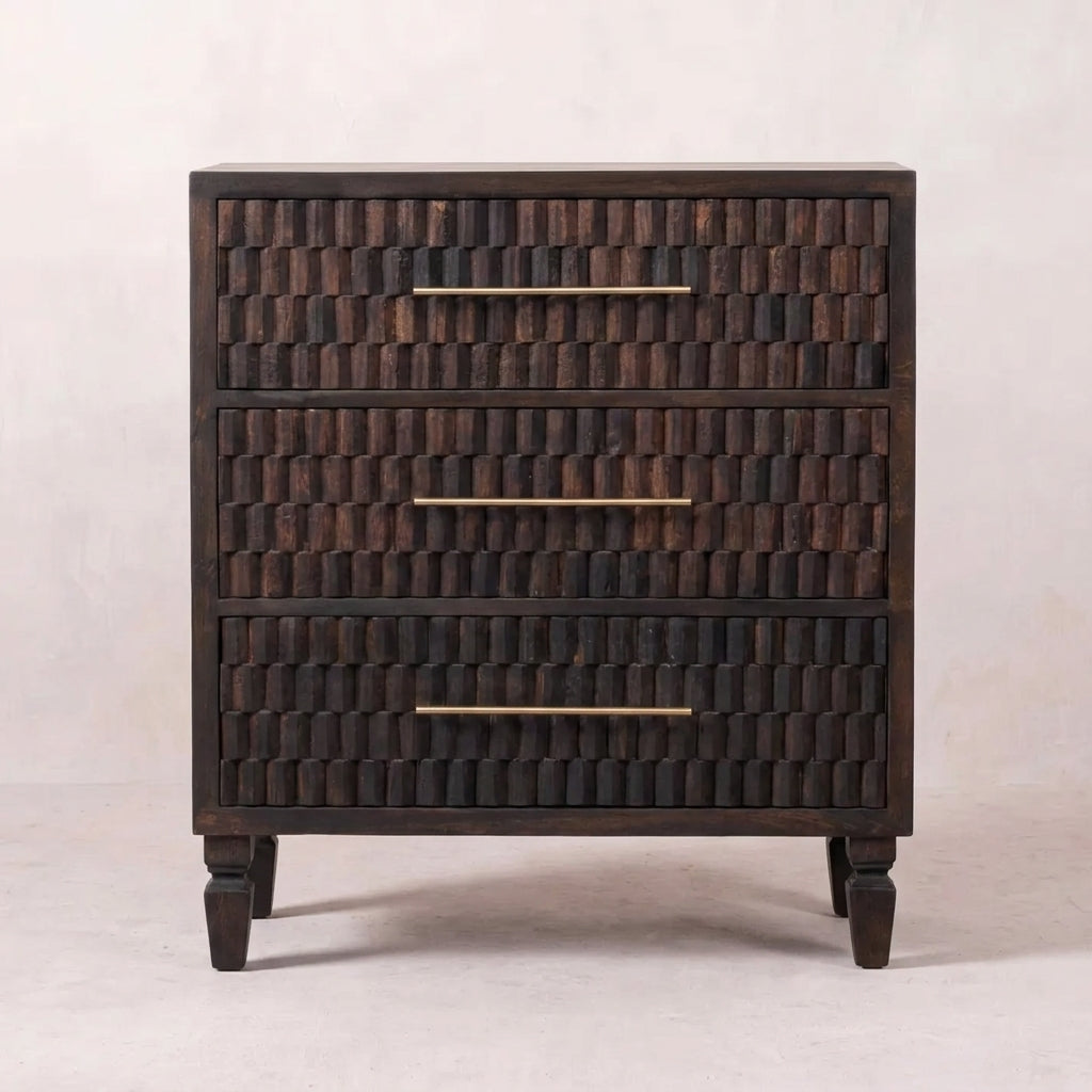 Solid Wood Velvet Mocha Carved Drawer Chest