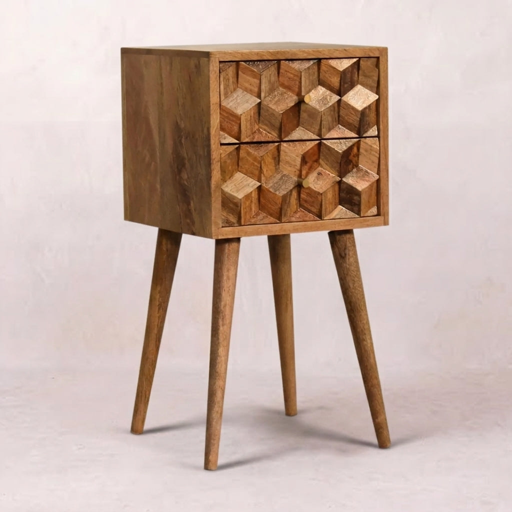 Mini Cube Carved 2 Drawer nightstand
