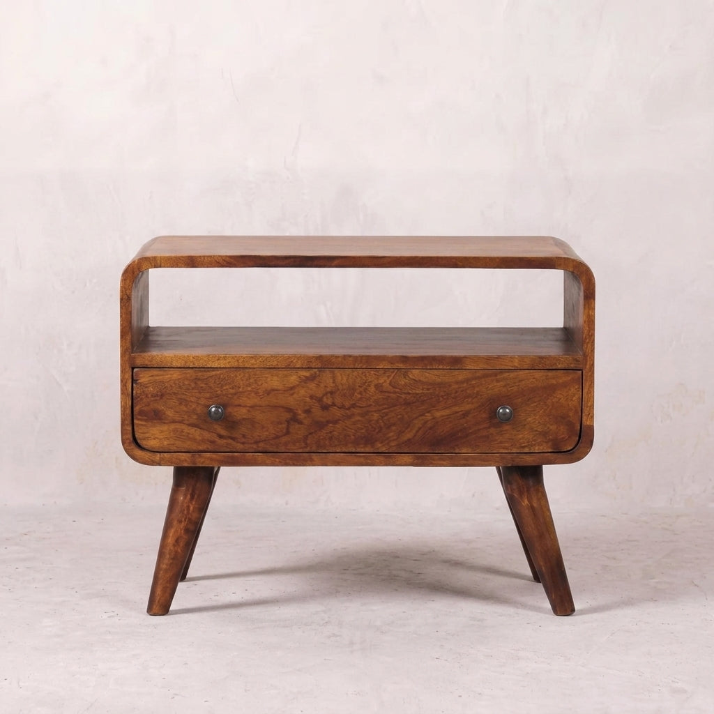 Mini Chestnut Curved Media Unit