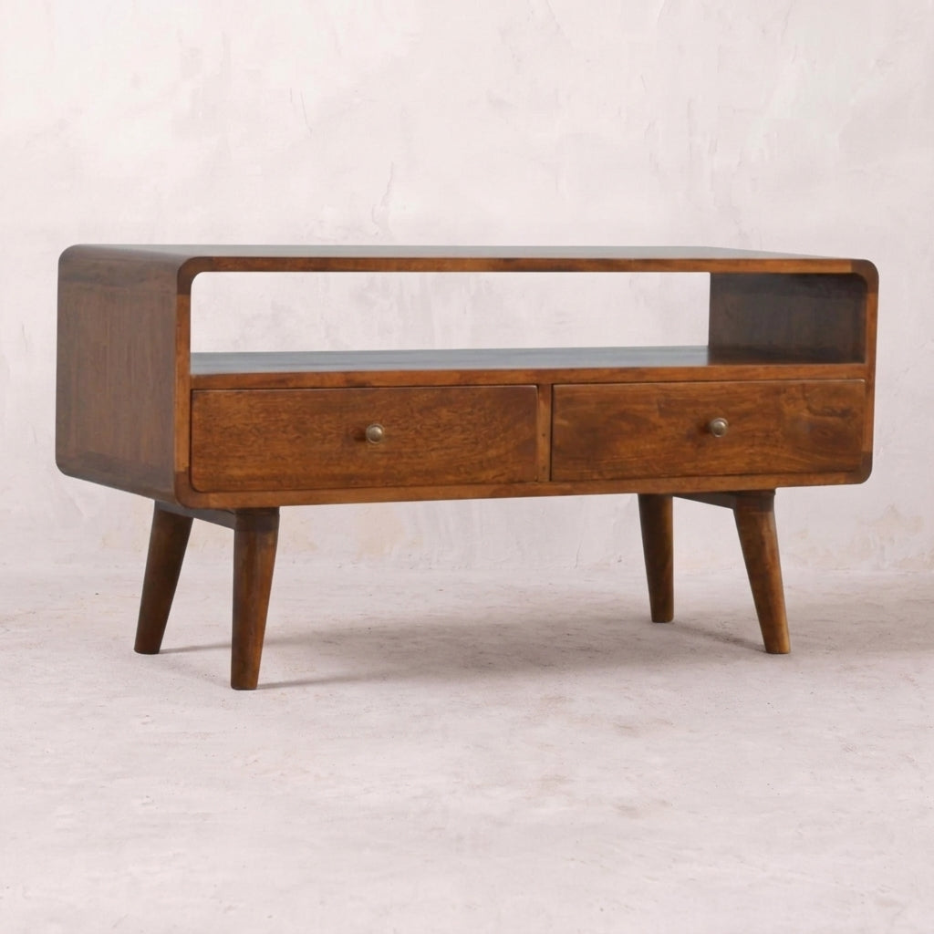 Curved Chestnut Media Unit