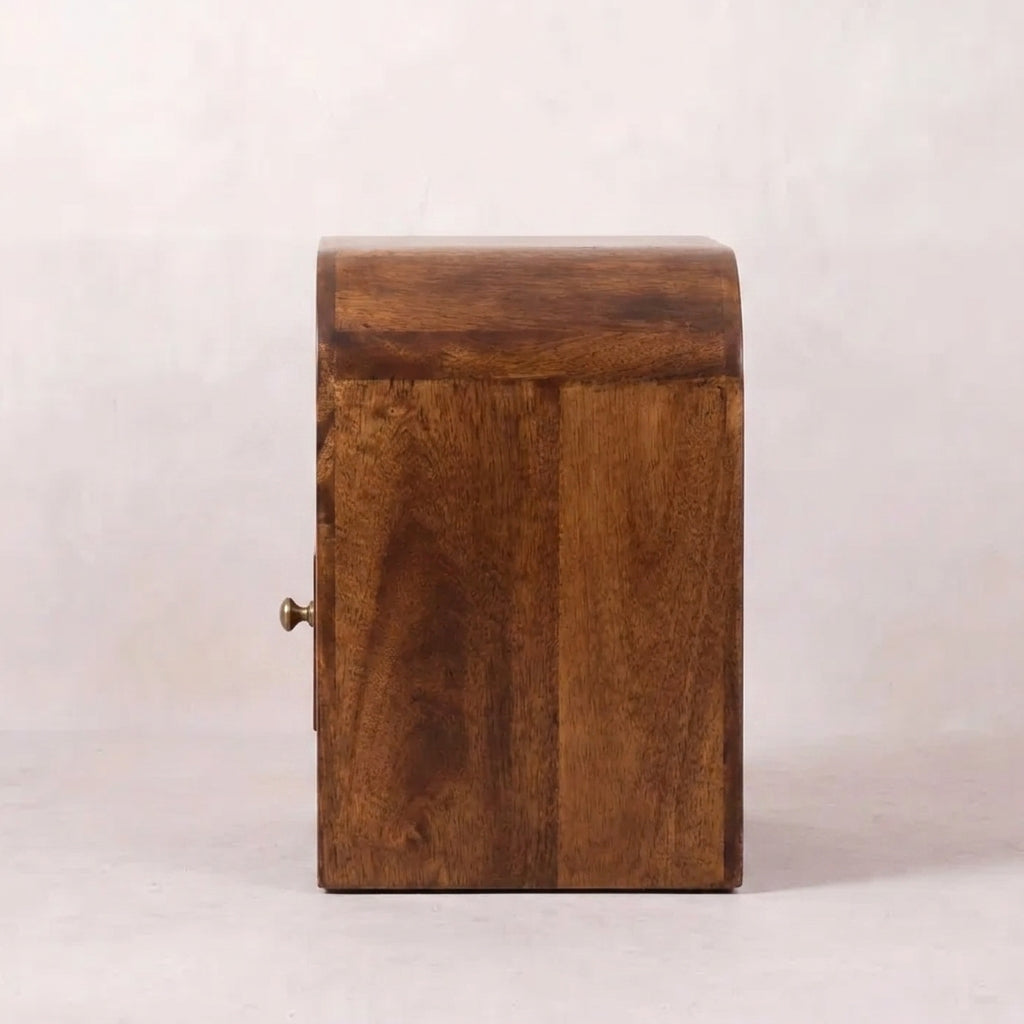 Solid Wood Chestnut Nightstand with Drawer and open shelf