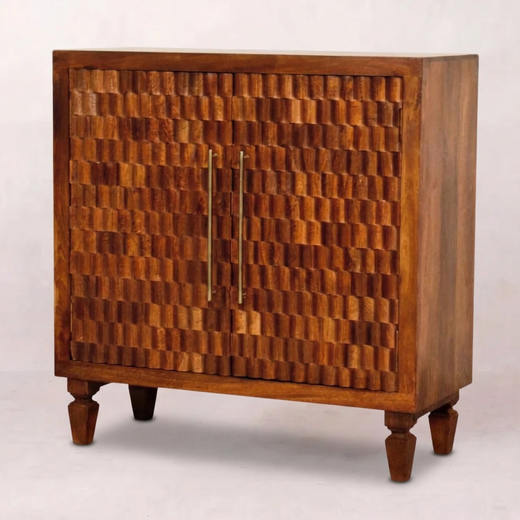Solid Wood Chestnut Carved Cabinet