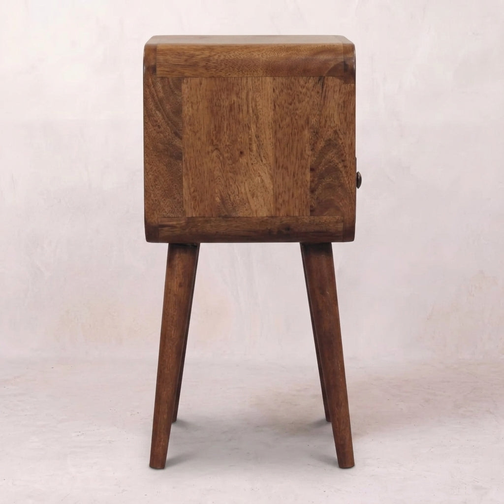 Mini Honey Caramel Curved Bedside with Open Slot