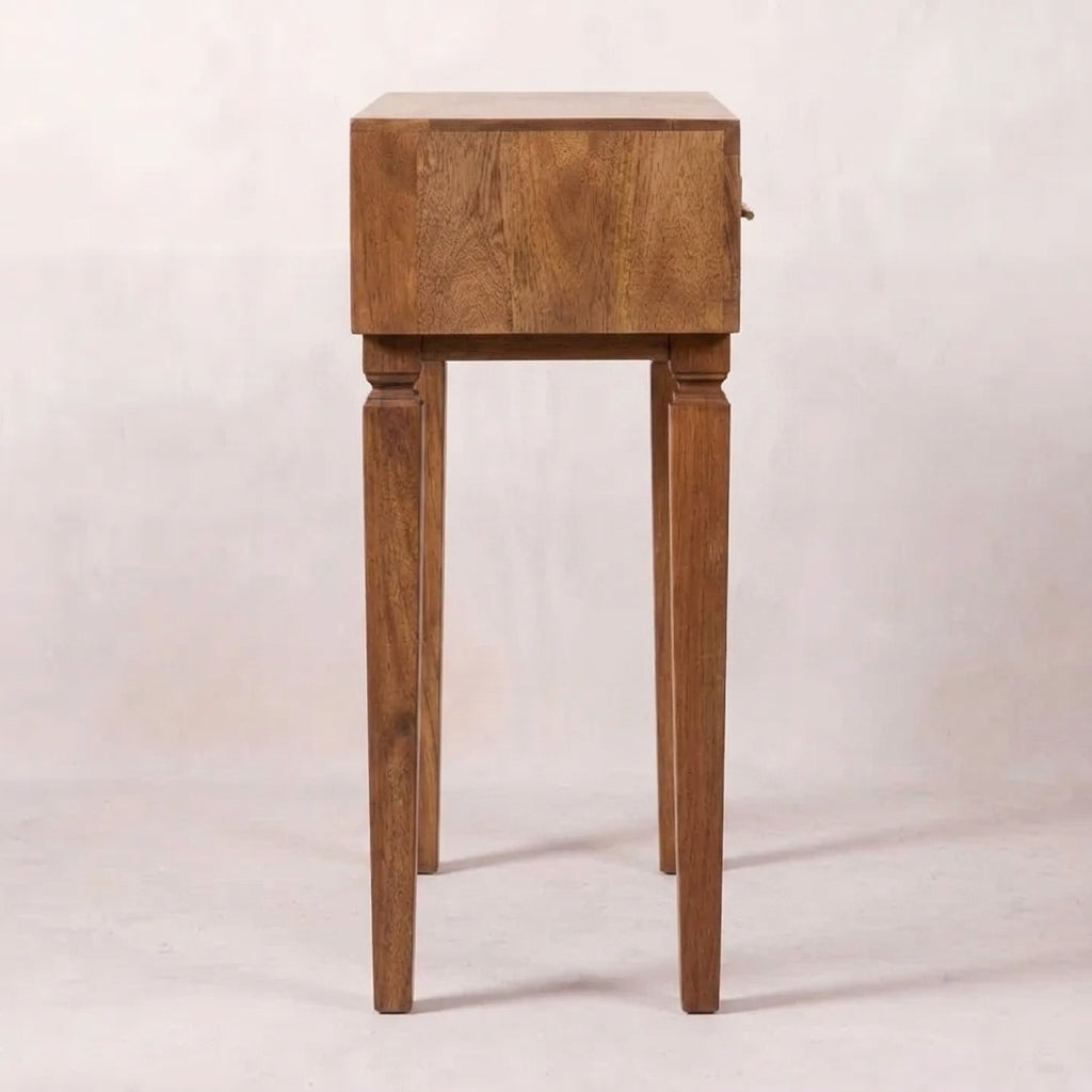 Solid Wood Golden Teak Carved Twin-Drawer Console
