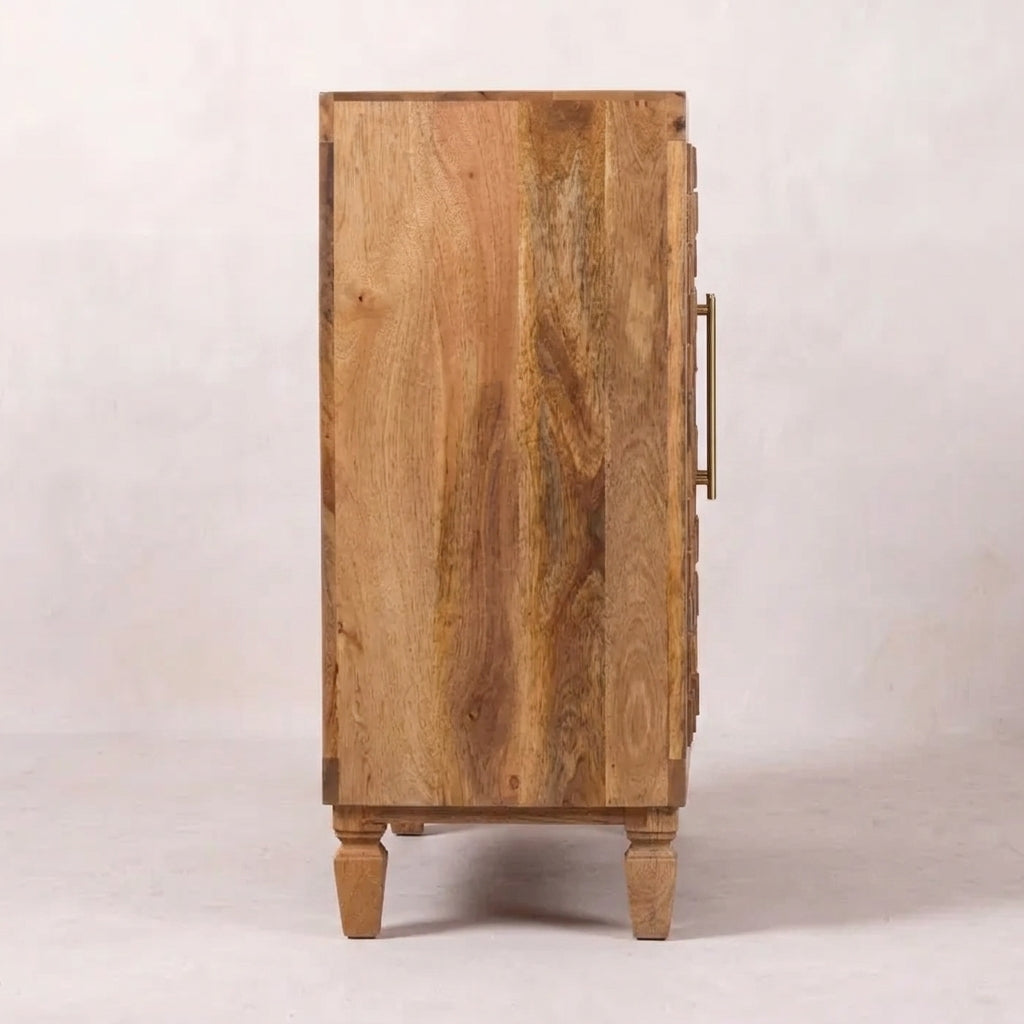 Solid Wood Golden Teak Carved Block Cabinet