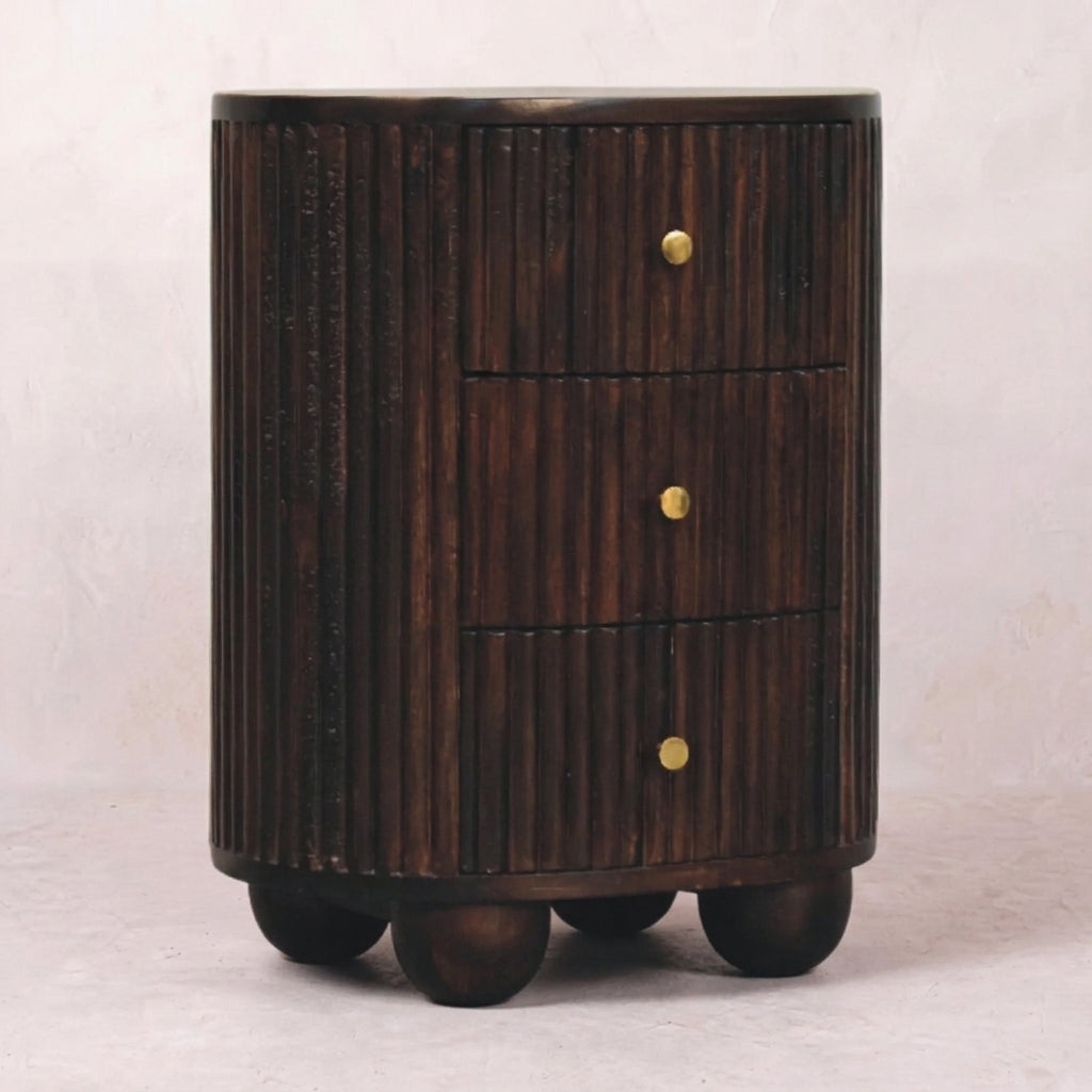 Curved Fluted 3-Drawer Bedside