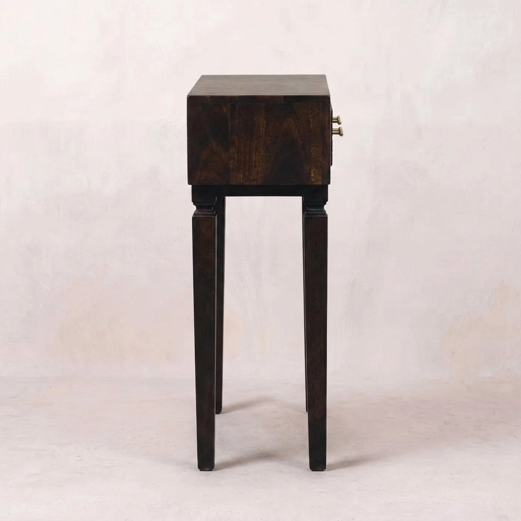 Solid Wood Velvet Mocha Carved Slim Console