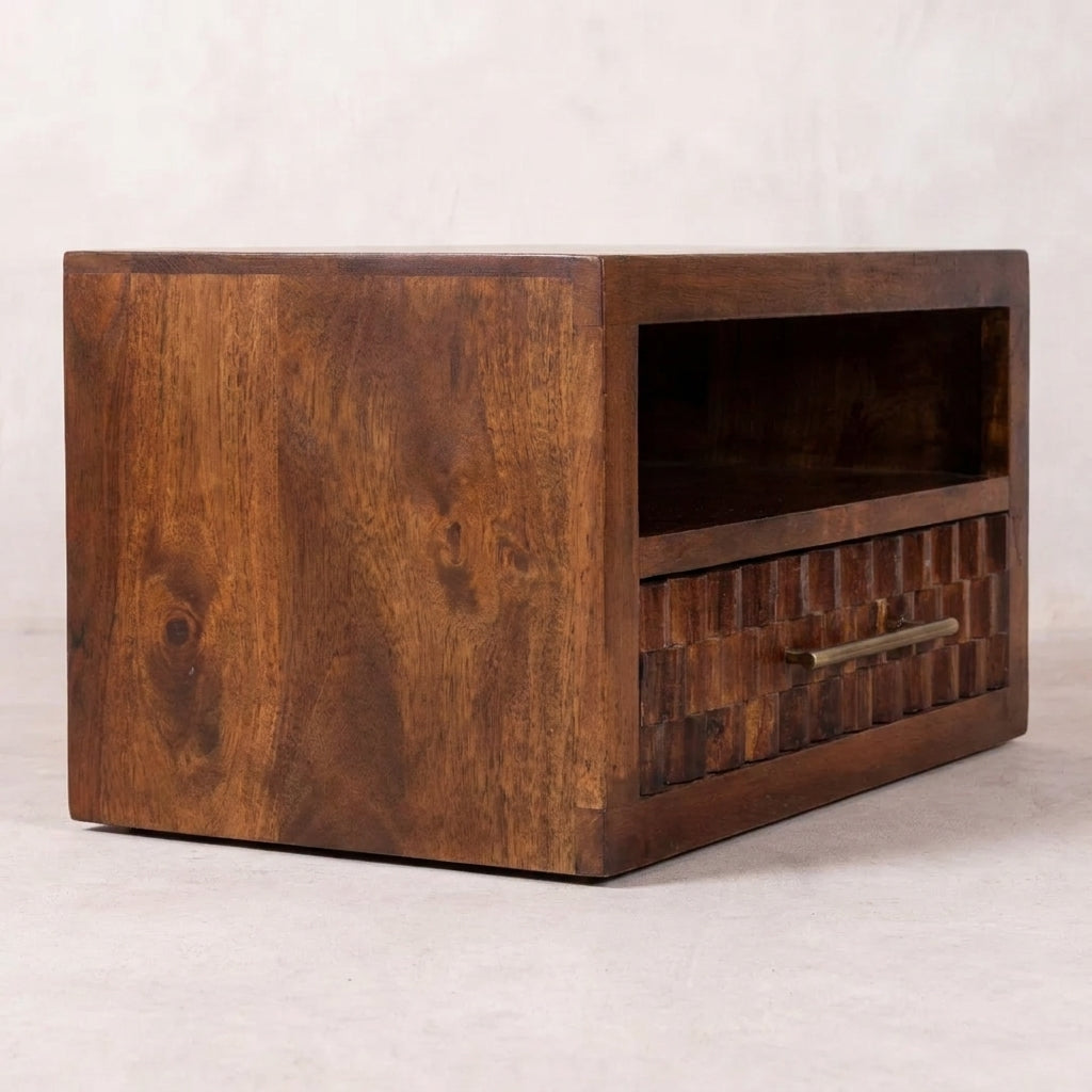 Solid Wood Chestnut Carved Bedside Table