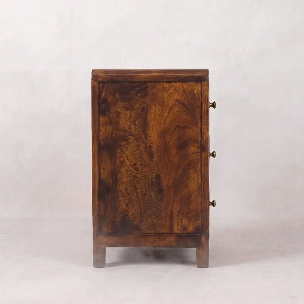 Chestnut Solid Wood Rounded 3 Draw Nightstand