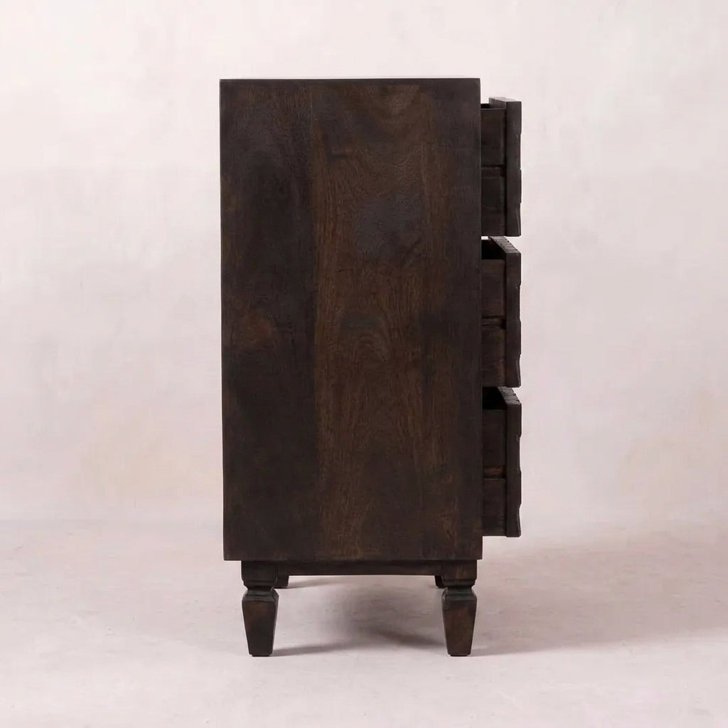 Solid Wood Velvet Mocha Carved Drawer Chest
