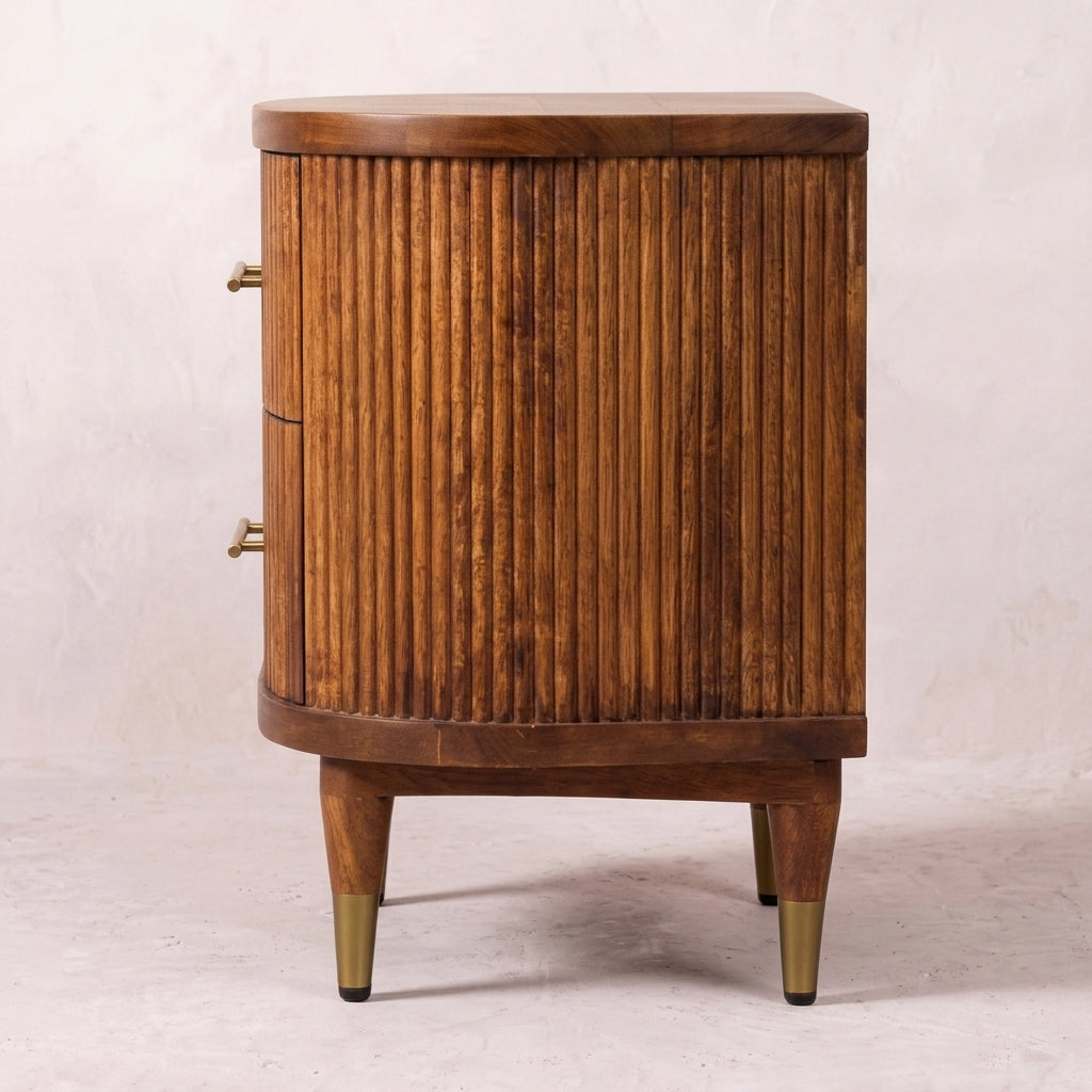 Ribbed Bedside with Brass Accents