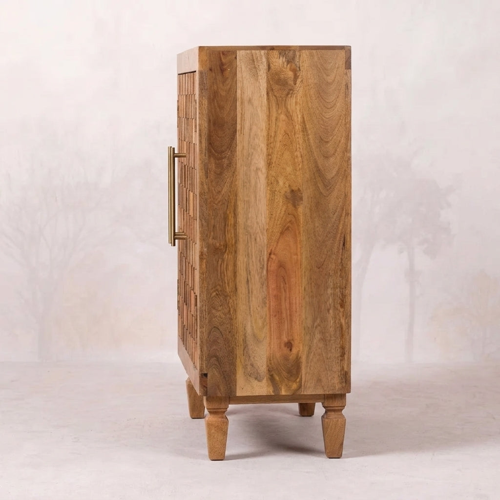 Solid Wood Golden Teak Carved Block Cabinet
