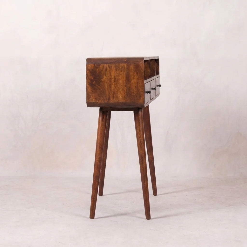 Triple Curved Chestnut Console Table