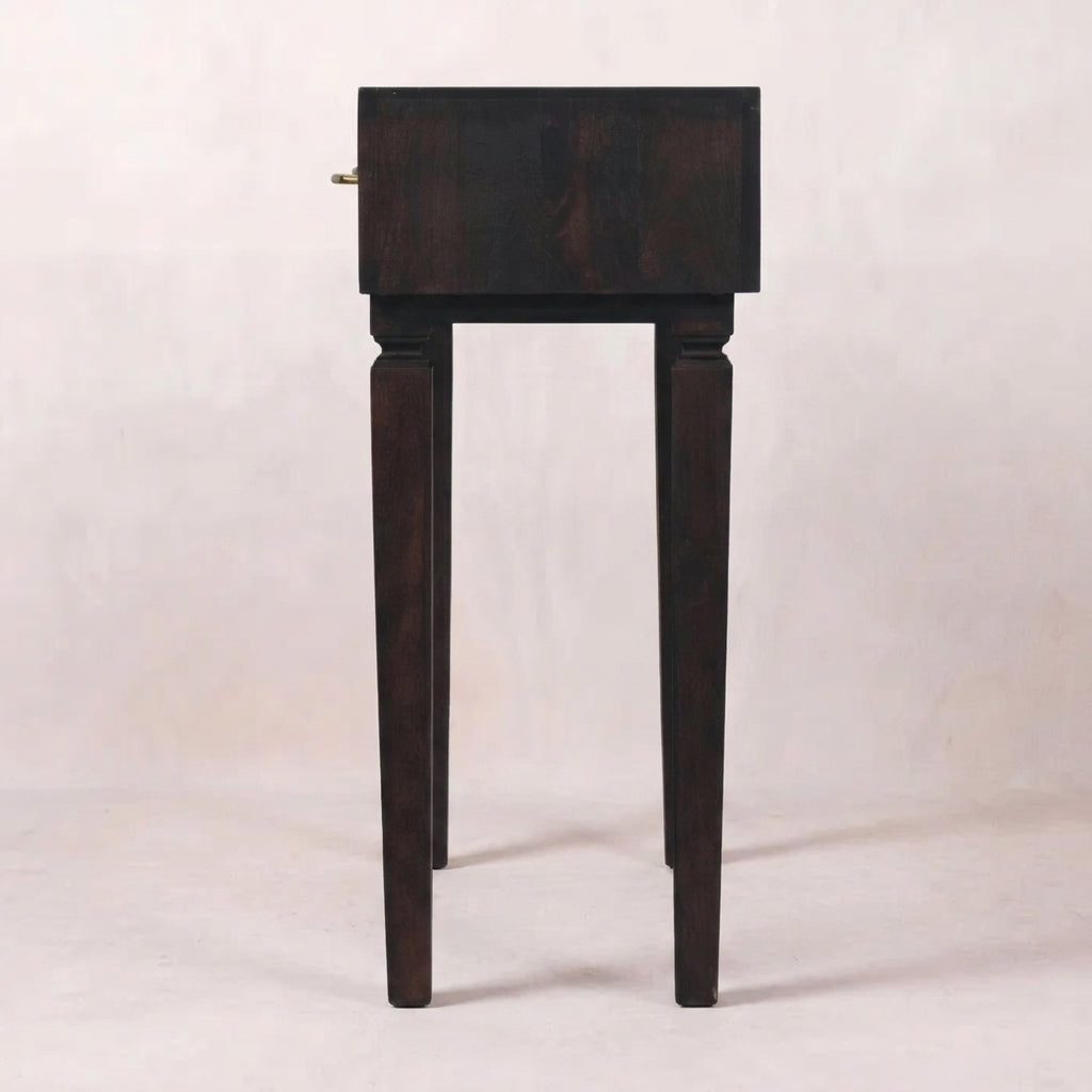 Solid Wood Velvet Mocha Carved Slim Console