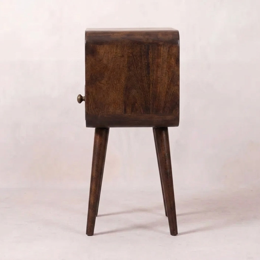 Mini California Walnut Curved Bedside with Open Slot