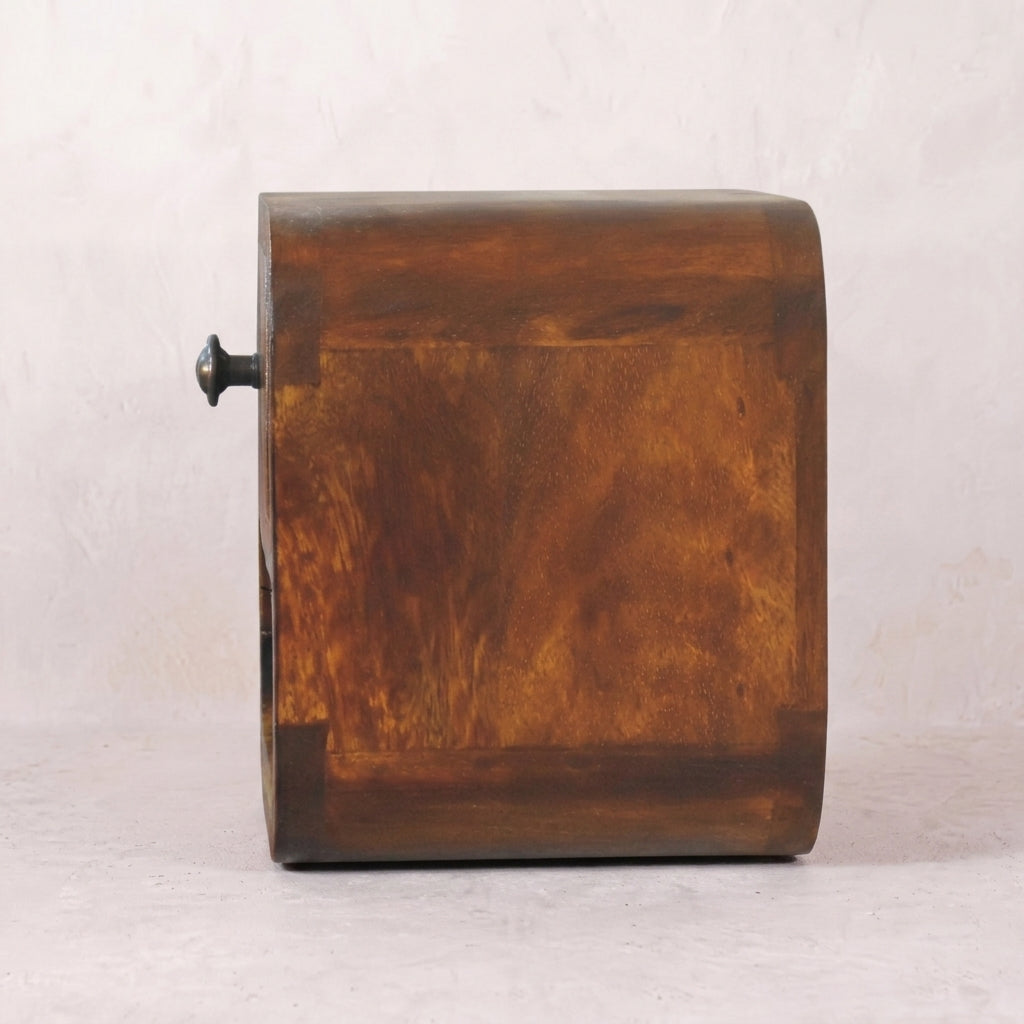 Extra Mini Curved Chestnut Bedside with Open Slot