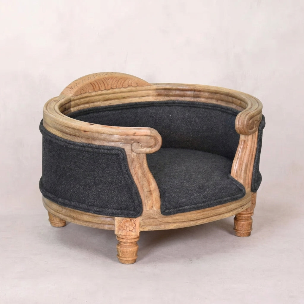 Carved Battleship Tweed Pet Bed