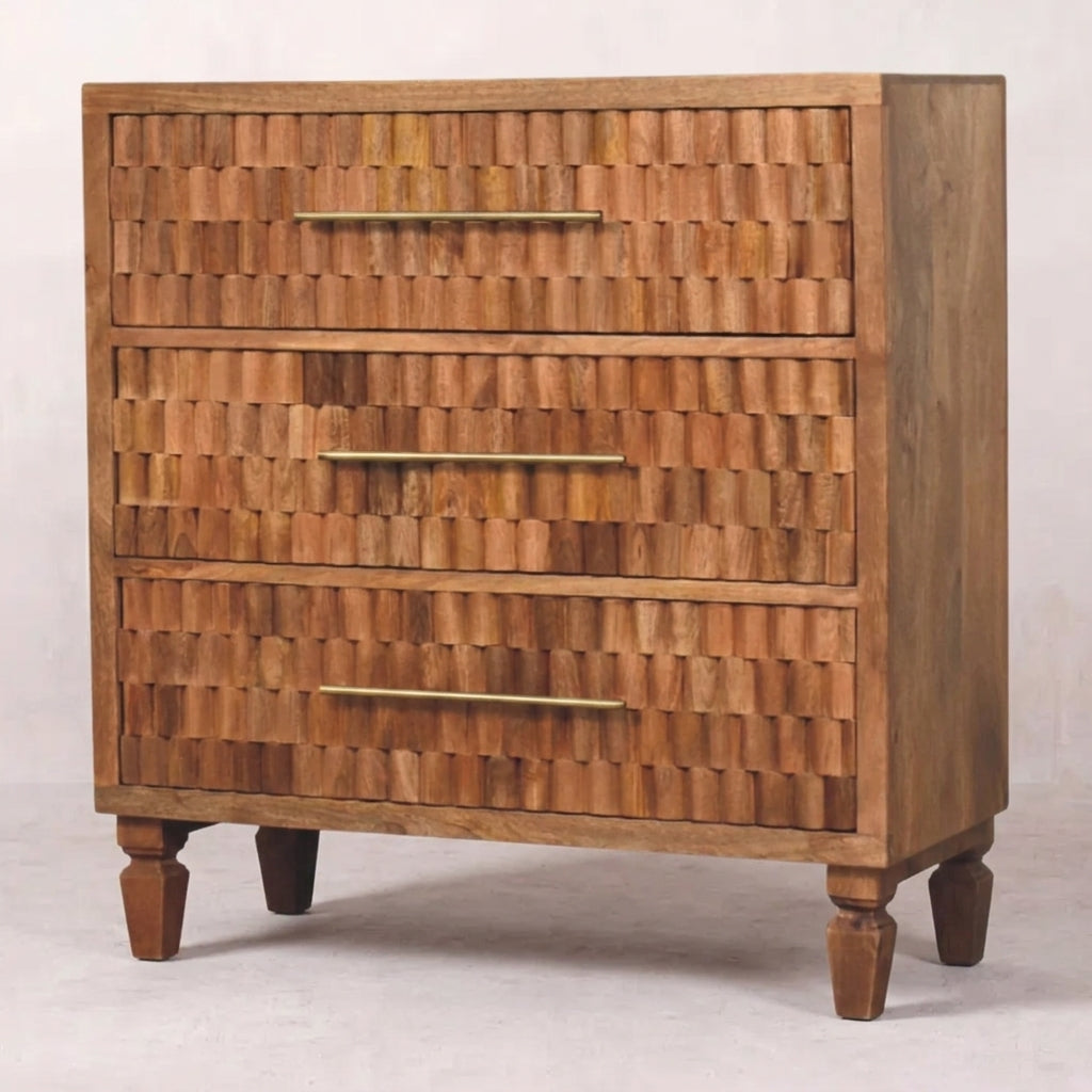 Solid Wood Golden Teak Carved Storage Chest