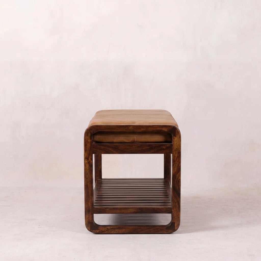 Chestnut Solid Wood Small Buffalo Slatted Hallway Bench
