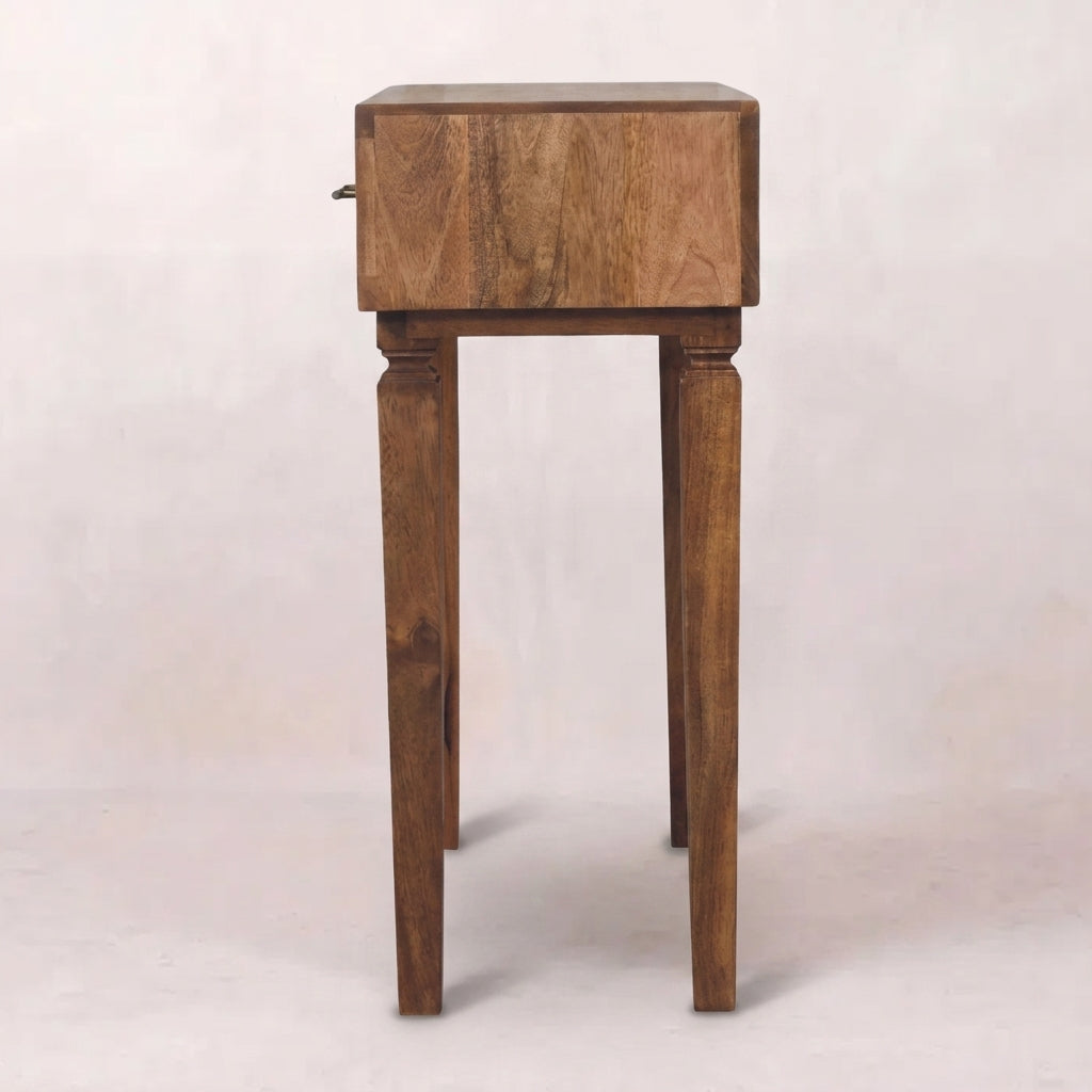Solid Wood Golden Teak Carved Twin-Drawer Console