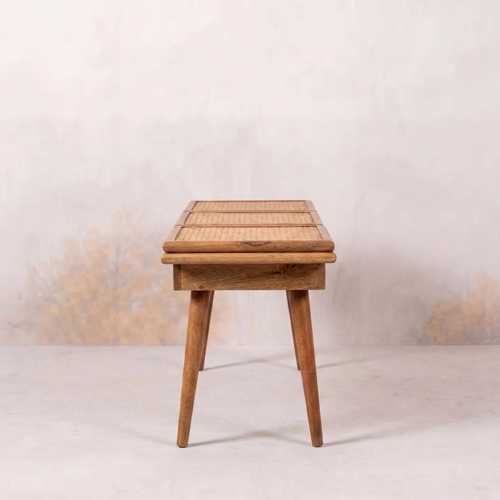 Larissa Triple Accent Oak-ish Cane Bench